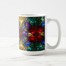 Jewel Tone Floral Stained Glass Art Mug Koffiemok