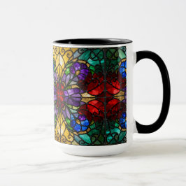 Jewel Tone Floral Stained Glass Art Mug Mok