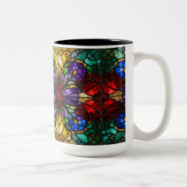 Jewel Tone Floral Stained Glass Art Mug Tweekleurige Koffiemok