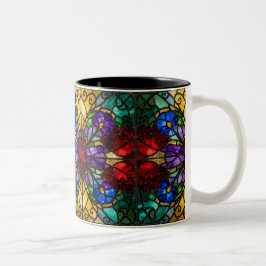 Jewel Tone Floral Stained Glass Art Mug Tweekleurige Koffiemok