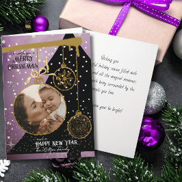 Jewel Tone Lavender & Gold Photo Christmas Card Feestdagen Kaart