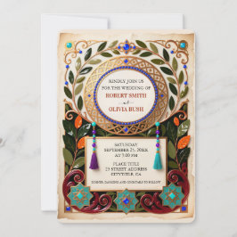 Jewel Tone Moroccan Wedding Invitation Gold Kaart