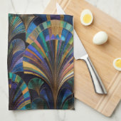 Jewel Tone Peacock Blue Purple Gold Art Deco Theedoek (Quarter Fold)