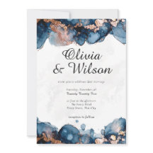 Jewel Tone Wedding Invite, Navy Blue en Roos Gold