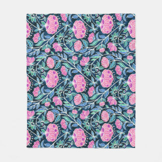 Jewel Toned Boho Chalk Chintz Floral Pattern Fleece Deken
