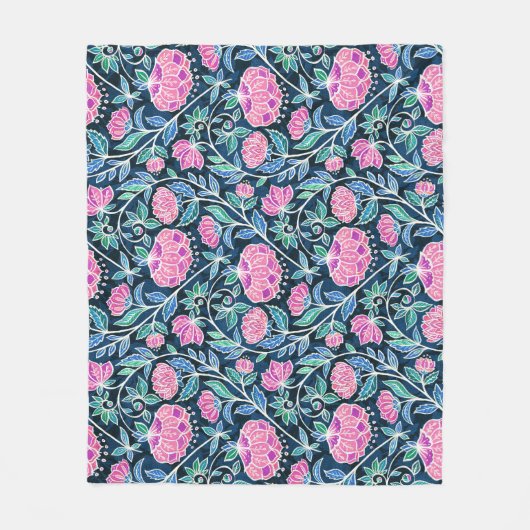 Jewel Toned Boho Chalk Chintz Floral Pattern Fleece Deken (Voorkant)