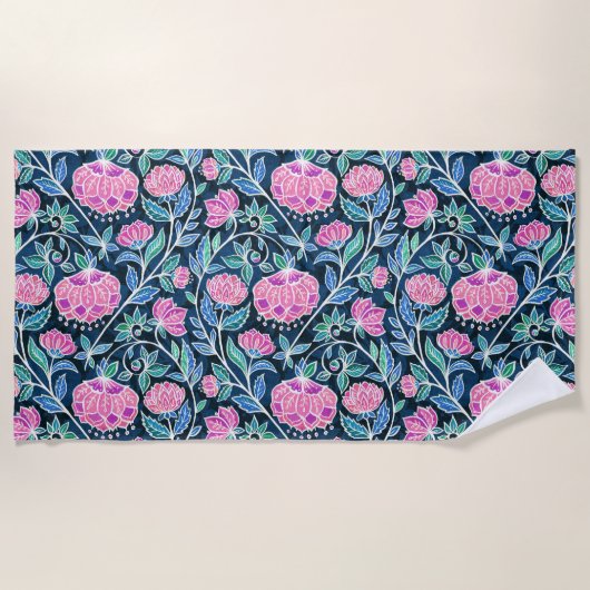 Jewel Toned Boho Chalk Chintz Floral Pattern Strandlaken (Voorkant)