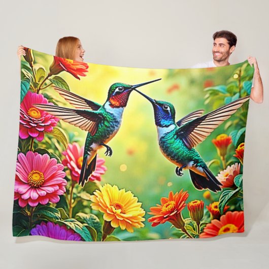 Jewel-Toned Hummingbird Magic Design Fleece Deken (In situ)