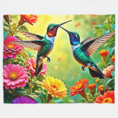 Jewel-Toned Hummingbird Magic Design Fleece Deken (Voorkant (Horizontaal))