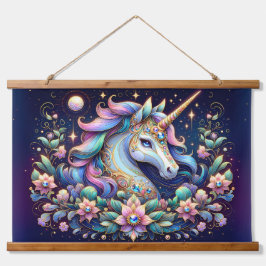Jewel Toned Unicorn Floral Fantasy Hangend Wandkleed