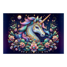 Jewel Toned Unicorn Floral Fantasy Perfect Poster
