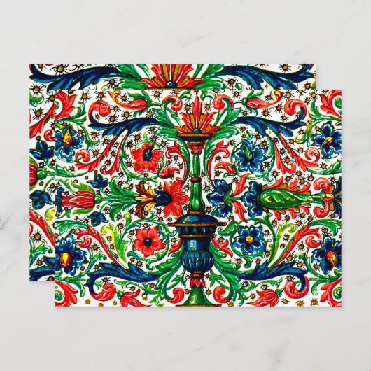 Jewel Tones Middeleeuws manuscript Bloemen Scrolls Briefkaart (Voorkant / Achterkant)