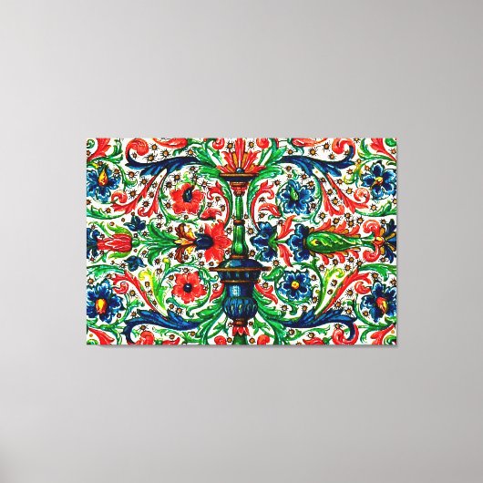 Jewel Tones Middeleeuws manuscript Bloemen Scrolls Canvas Afdruk (Voorkant)