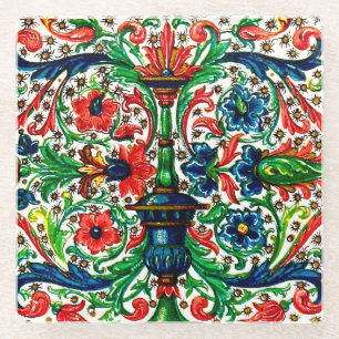 Jewel Tones Middeleeuws manuscript Bloemen Scrolls Glazen Onderzetter