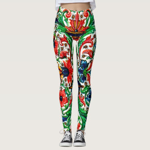 Jewel Tones Middeleeuws manuscript Bloemen Scrolls Leggings