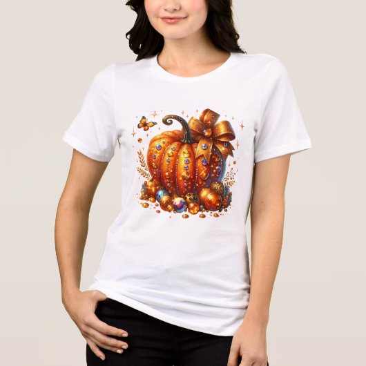 Jeweled Pumpkin With Gems and Bow Art T-Shirt (Voorkant)