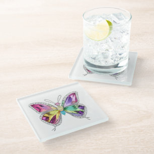 Jeweled Rainbow Crystal Butterfly Glazen Onderzetter