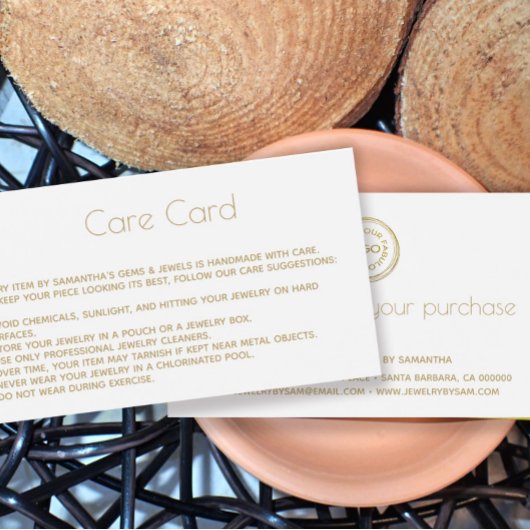 Jewelry Care Card Instructions avec logo White