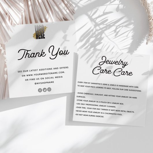 Jewelry Care Card Thank You avec logo