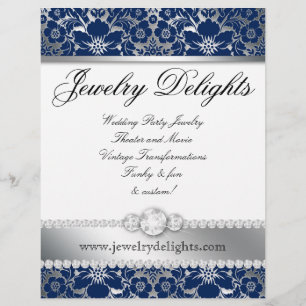 Jewelry Flyer Hair Salon Floral Damask Navy Silver