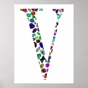 Jewelry Gemstenen Monogram Letter V Poster