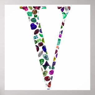 Jewelry Gemstenen Monogram Letter V Poster