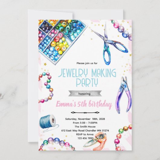 Jewelry Making Party Birthday Invitation (Devant)