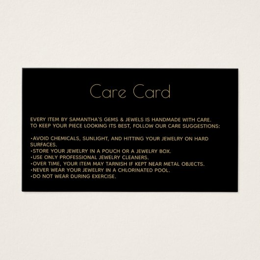 Jewelry Product Black Care Kaart (Voorkant)