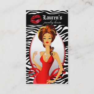 Jewelry Woman Red Zebra Lips Black Visitekaartje