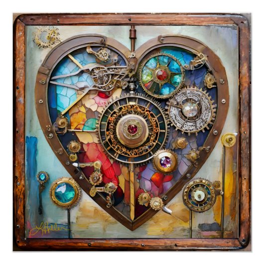 Jewels And Stained Glass Heart Steampunk Series Perfect Poster (Voorkant)