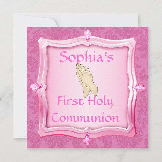 JEWELS DAMASK INVITATIONS ROSES DE LA Communion Sa (Devant)