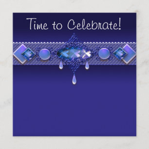 Jewels Royal Navy Blue Womans Birthday Party Kaart