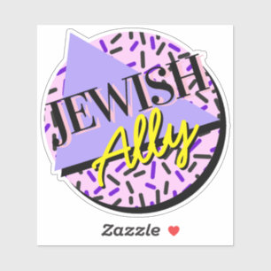Jewish Ally Paarse Gele Retro Slogan Sticker
