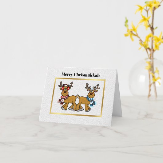 Jewish and Gentile Reindeer Funny Chrismukkah Card Kaart (Gele Bloem)