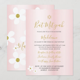 Jewish Bat Mitzvah Daisy Pink Girls Hebreeuw Kaart