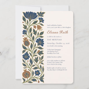 Jewish Bat Mitzvah Elegant Floral Judaica Kaart
