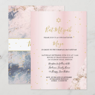 Jewish Bat Mitzvah Pink Gold Hebreeuwse Uitnodigin Kaart