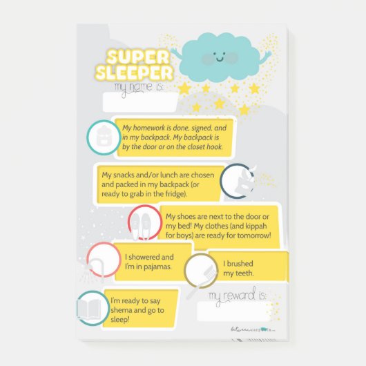 JEWISH BEDTIME CHECKLIST POST-IT® NOTES (Voorkant)