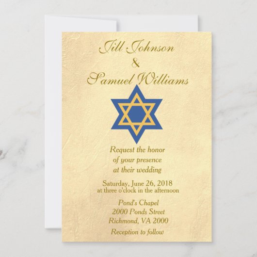 Jewish Blue en Gold Star van David Wedding Kaart (Voorkant)