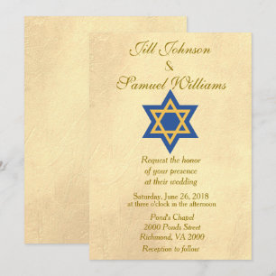 Jewish Blue en Gold Star van David Wedding Kaart