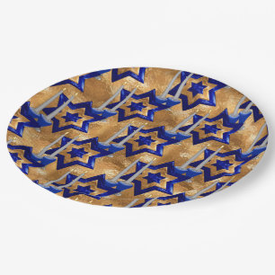 Jewish-Candlesticks-and-Stars Gold 3 Papieren Bordje