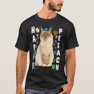 Jewish Cat Kippah Happy Pesach Matzah Passover Hol T-shirt