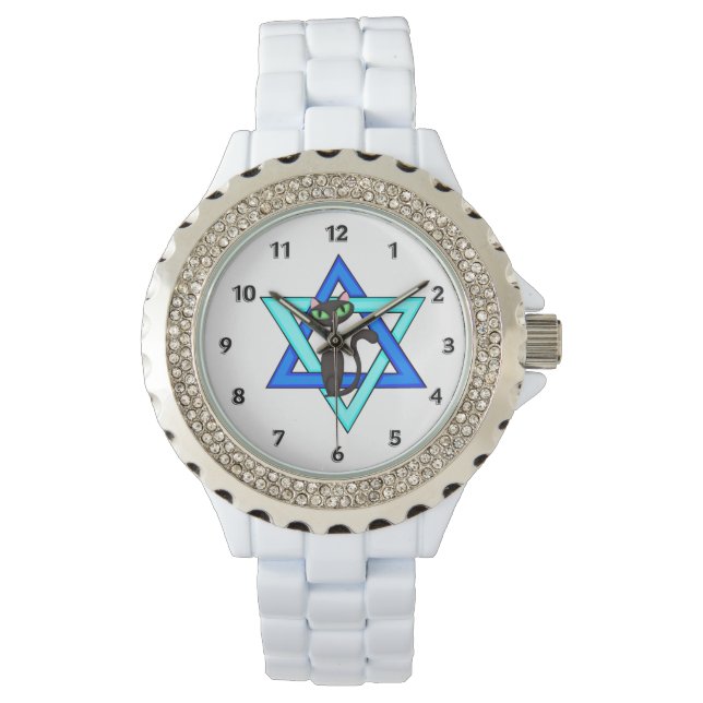 Jewish Cat Stars Horloge (Voorkant)