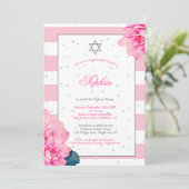 Jewish Girl Baby Naming roze Roses Hebrew Silver Kaart (Staand voorkant)