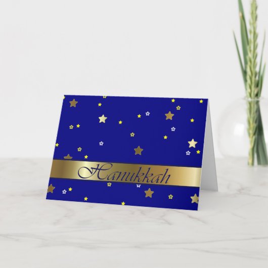 Jewish Hanukkah Golden Blue Stars Wenskaart Feestdagen Kaart (Voorkant)