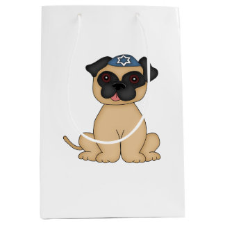 Jewish Holiday-Cute Beige Pug met Yarmulke Medium Cadeauzakje