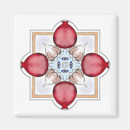 Jewish Luck Magnet - Pomegranate, Hamsa, Knoflook Magneet