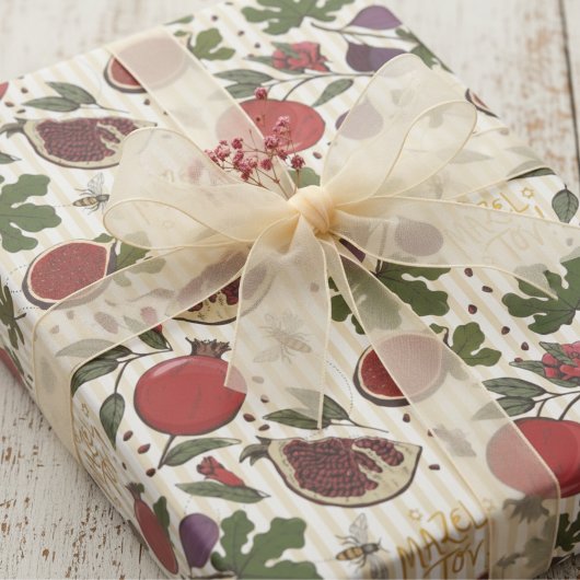 Jewish Mazel Tov Pomegranates, Figs, Honey Bees Cadeaupapier