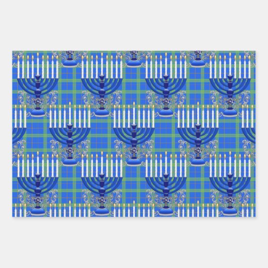 Jewish-Menorah-Pset-Lt-Blue Inpakpapier Vel (Voorkant)