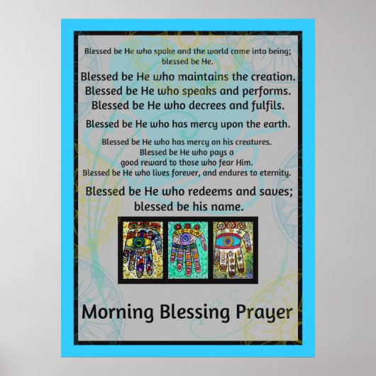 Jewish Morning Blessing Prayer Batik Hamsa Poster (Voorkant)
